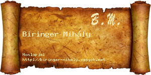 Biringer Mihály névjegykártya